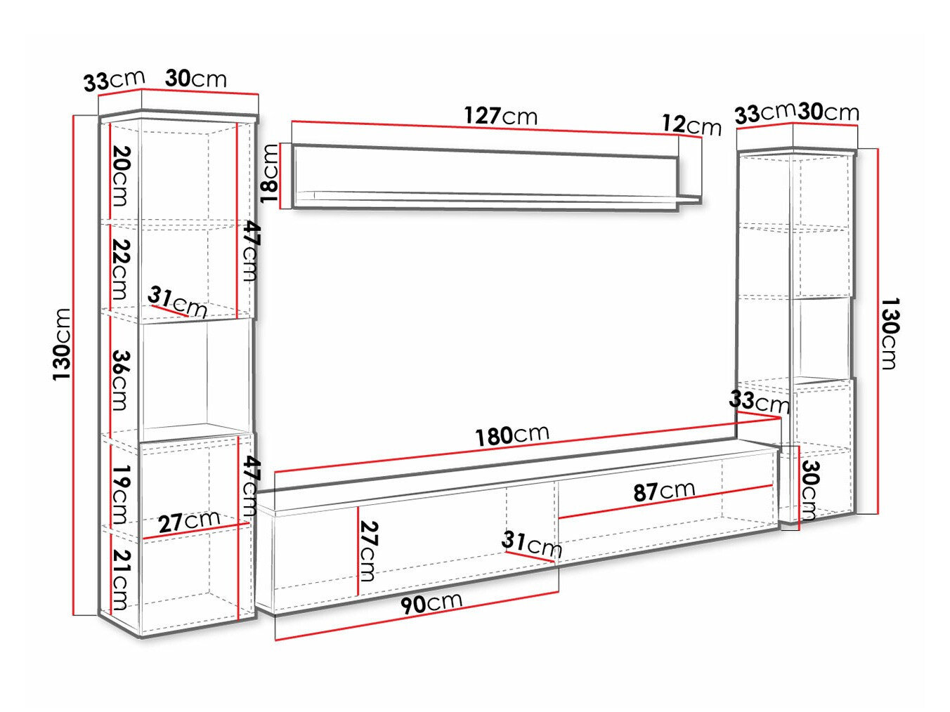 Stuemøbelsæt Sarasota 131 (Mørkegrå + Glansfuld hvid)