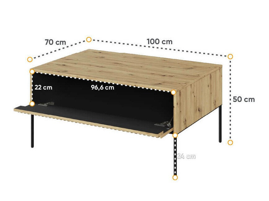 Salontafel Fernolu 110 (Artisan eiken + Zwart)