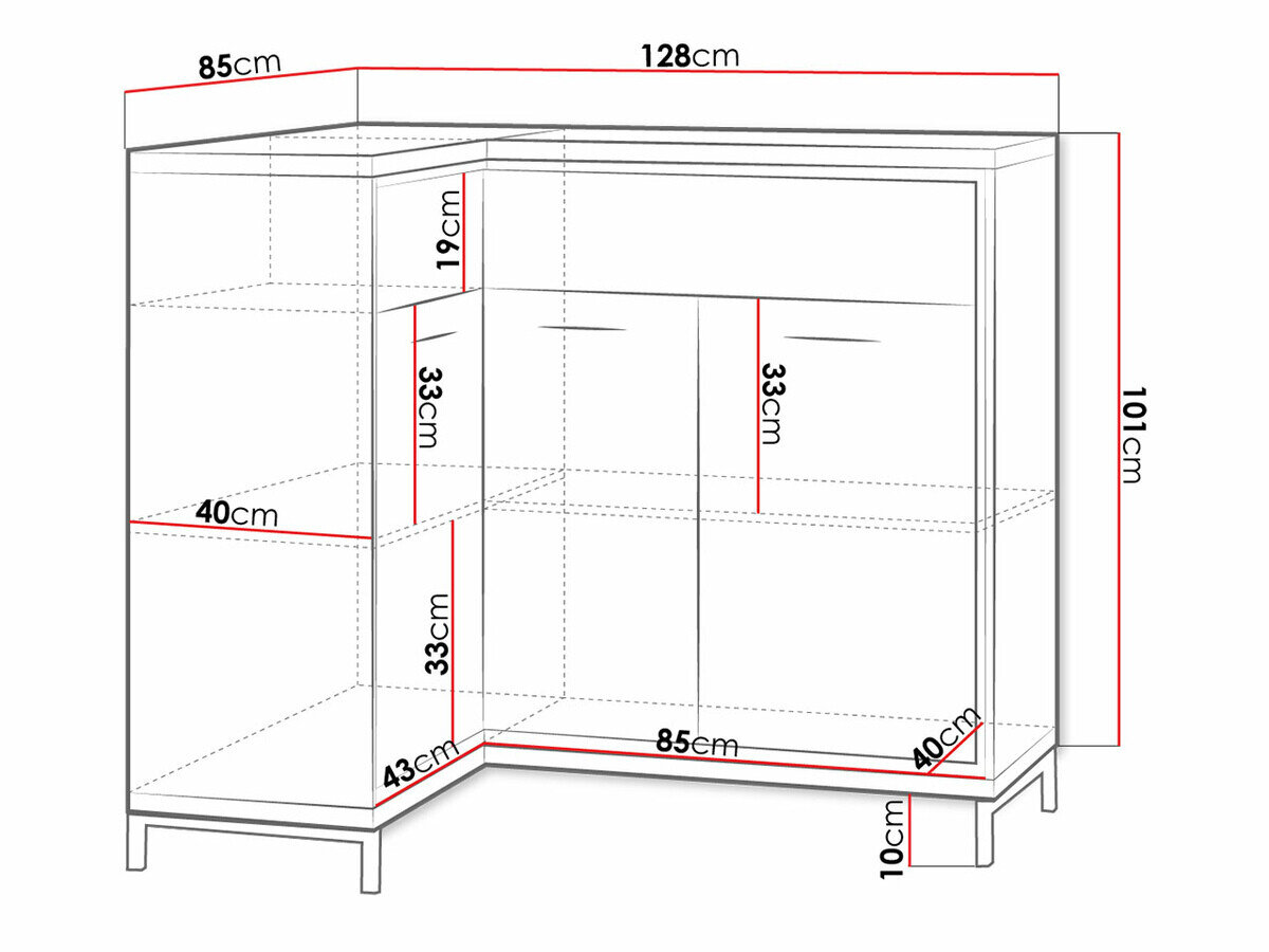 Hjørne kommode Etrmoni 121 (Lyst træ + Egetræ)