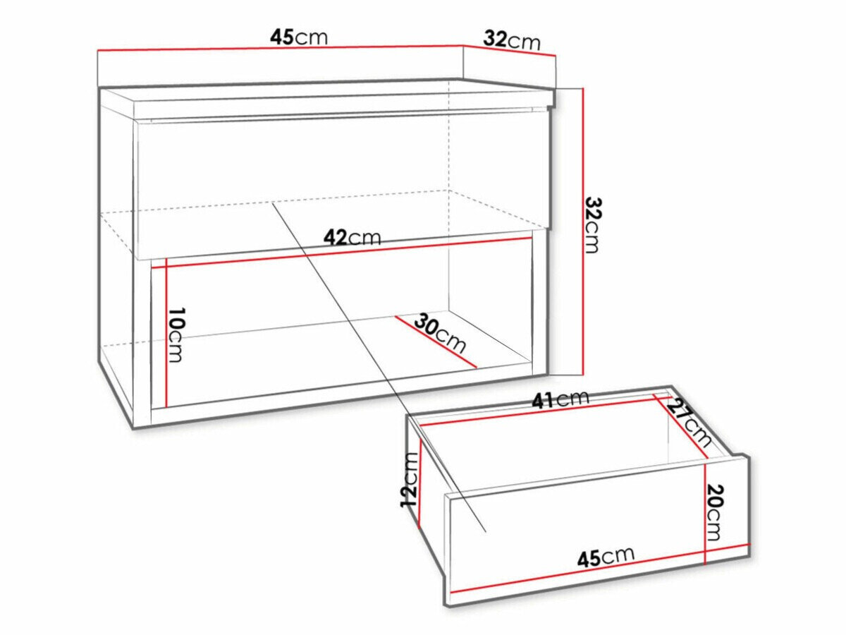 Sengebord Utica 105 (Hvid + Glansfuld hvid)