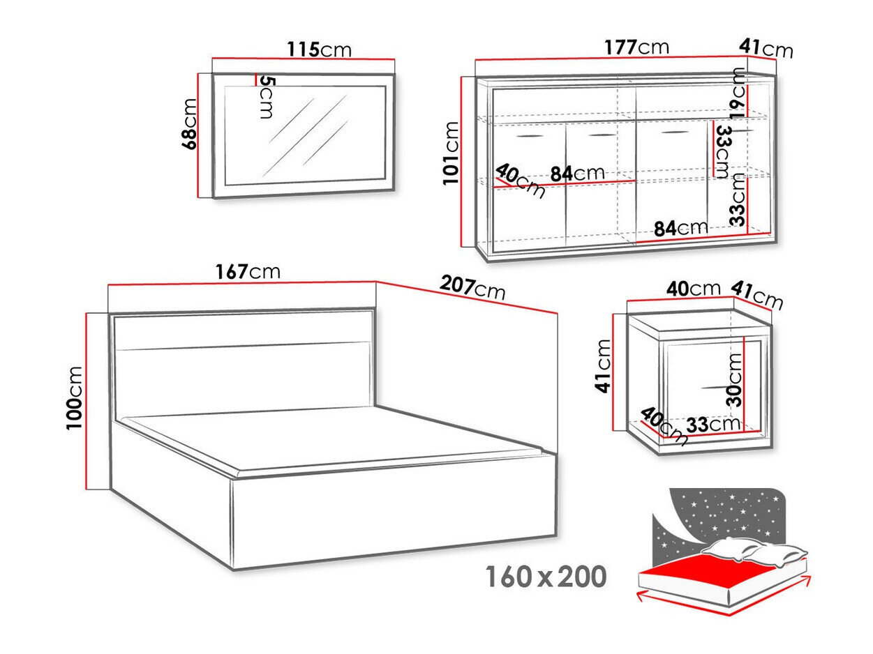 Soveværelsessæt Etrmoni 122 (Lyst træ)