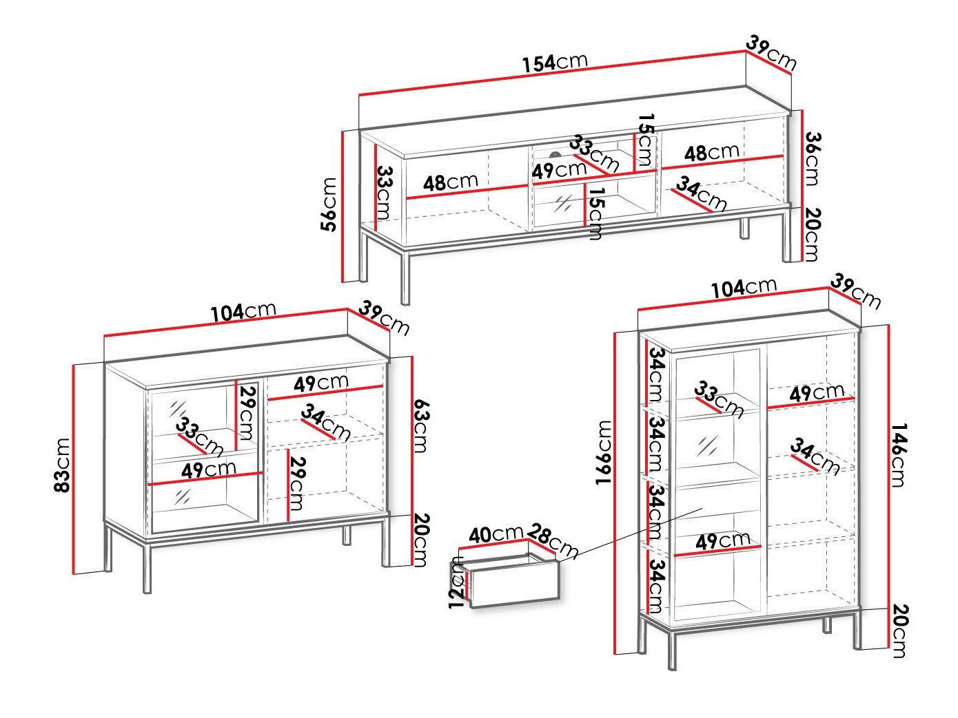 Stuemøbelsæt Manal (Sort + Wotan eg)
