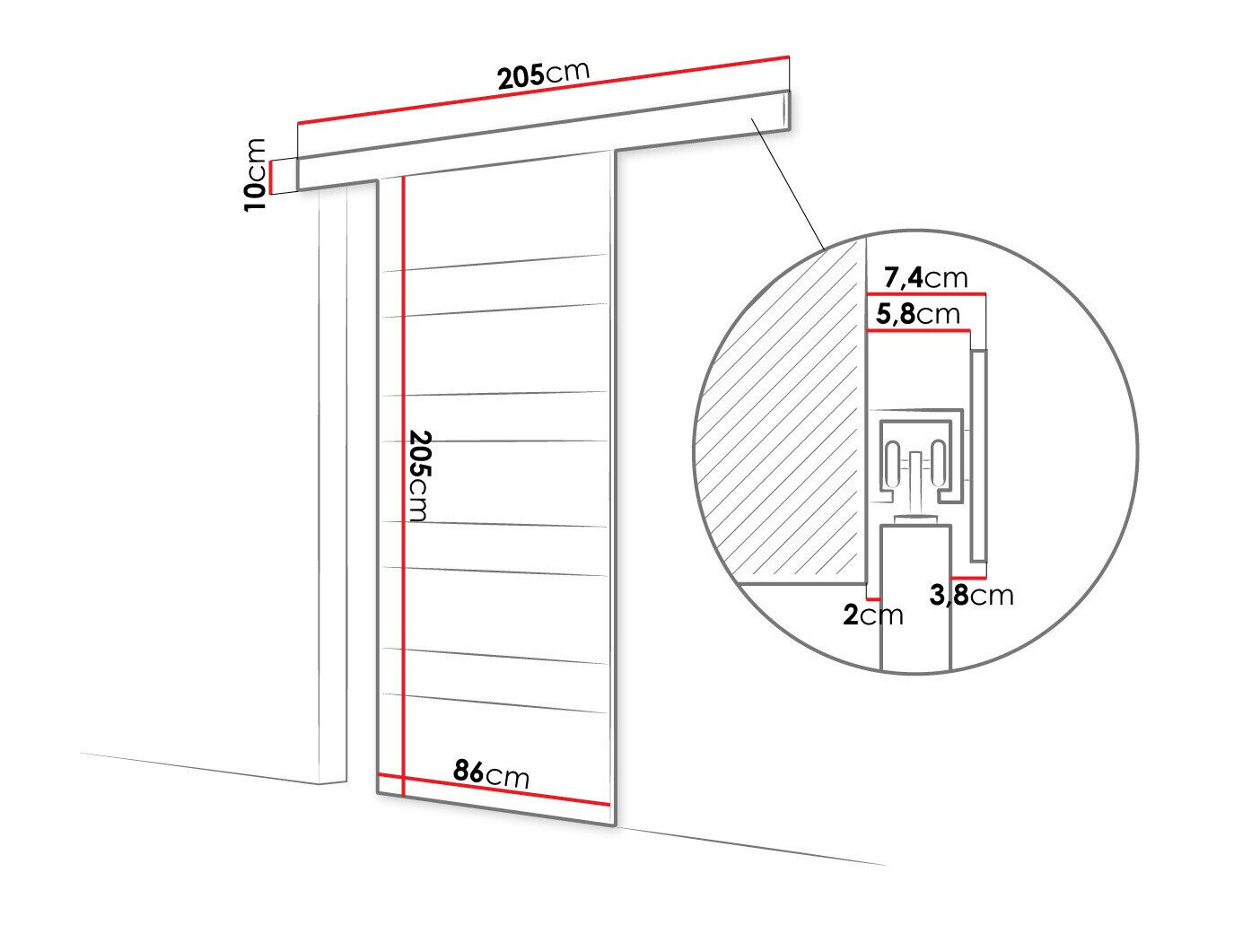 Skydedør Closico 173 (Sonoma eg + Hvid)