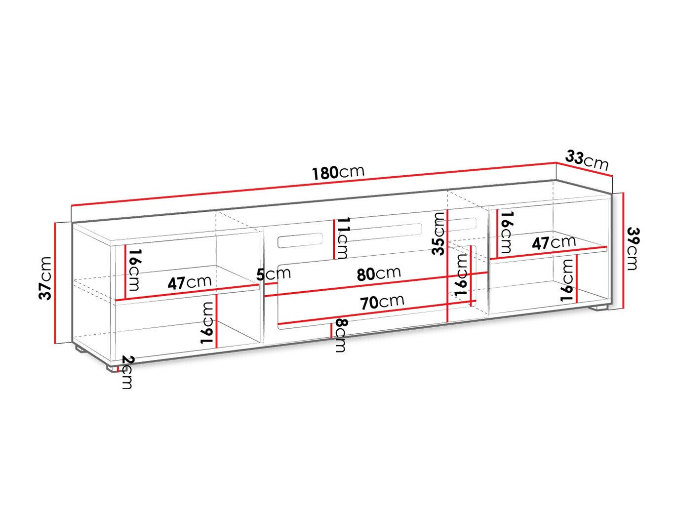 TV-bord Charlotte 190 (Sort + Hvid)