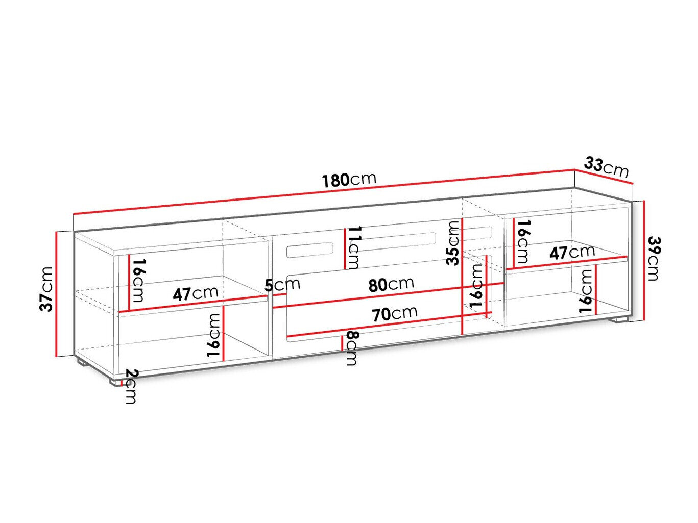 TV-meubel Charlotte 190 (Wit + Zwart)