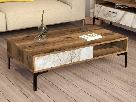 Dohányzóasztal Kailua 1239 (Dió + Fehér márvány)