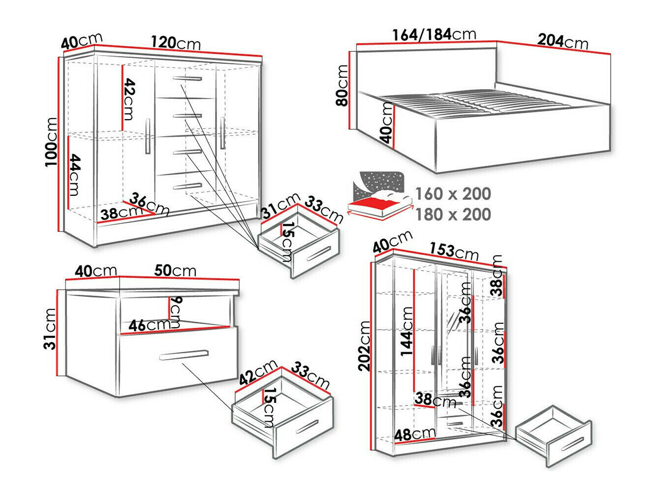 Soveværelsessæt Comfivo Romtea 104