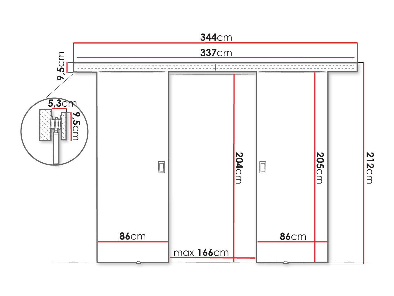 Skydedør Dover 200 (Mørk aske)