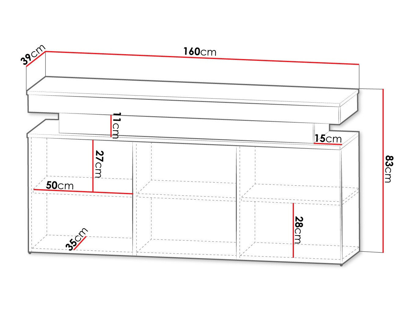 Dressoir Monfero (Zwart + Glanzend zwart)