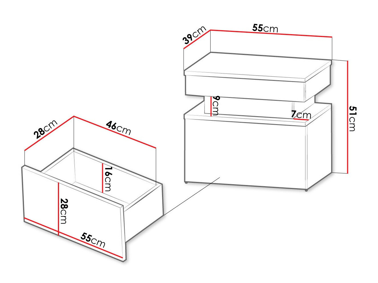 Sengebord Monfero (Hvid + Glansfuld hvid)