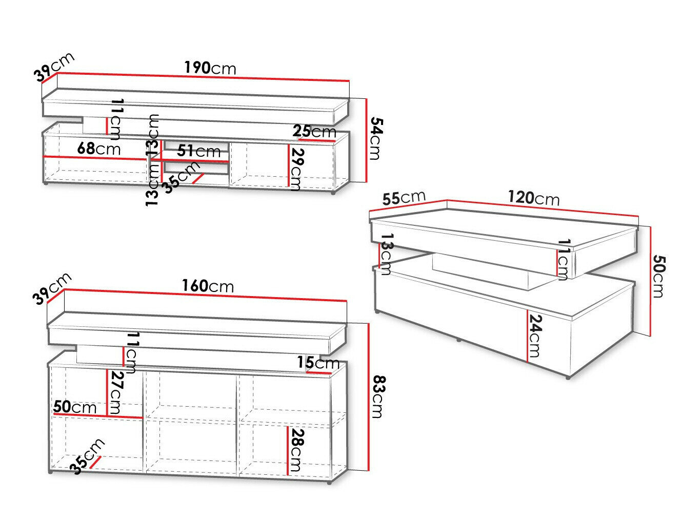 Stuemøbelsæt Monfero 105 (Sort + Blank sort)