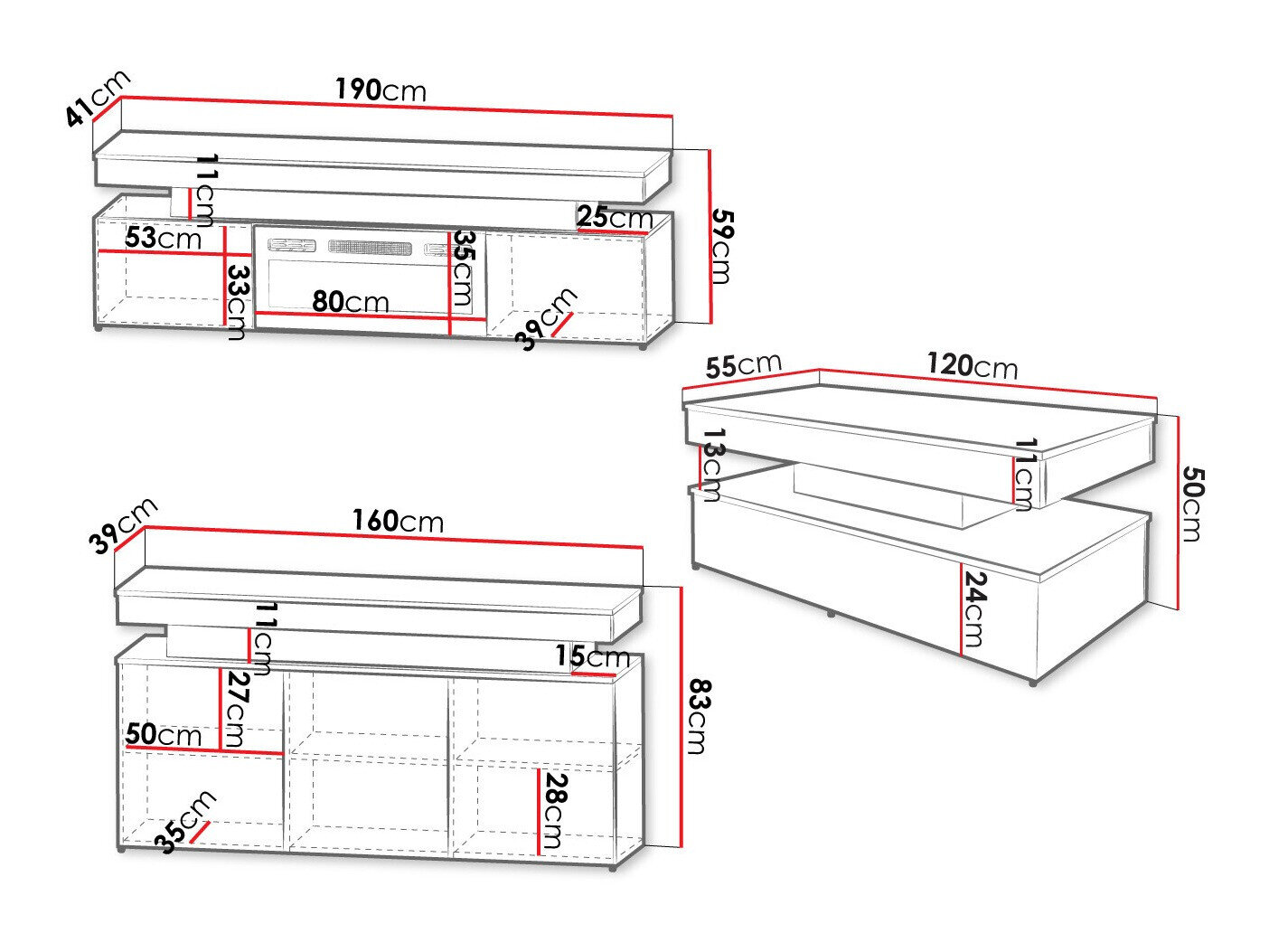 Stuemøbelsæt Monfero I (Sort + Blank sort)