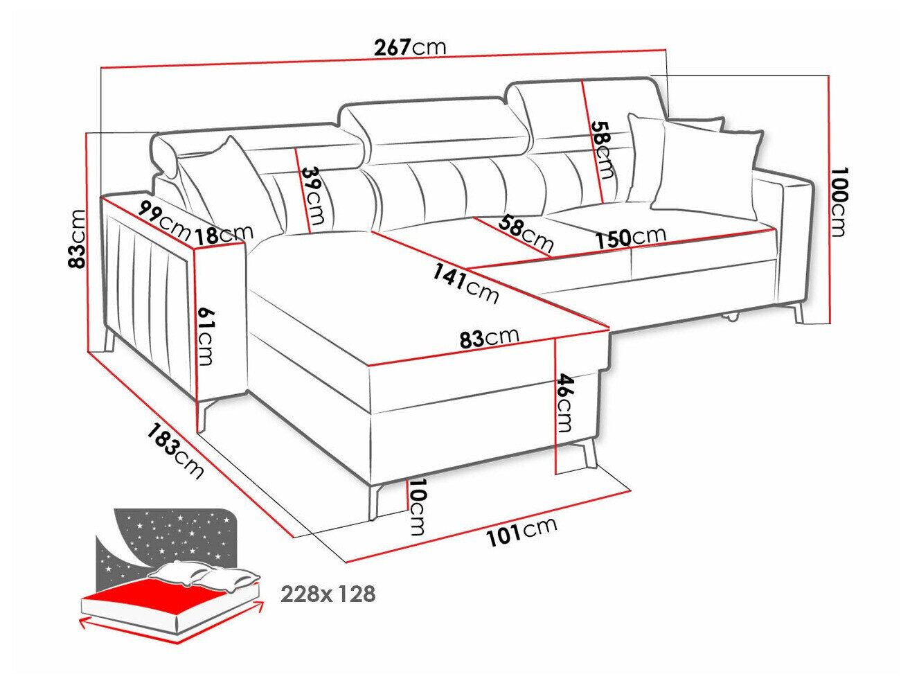 Hjørnesofa Sarasota 150 (Mono 234 + Botanical 36)