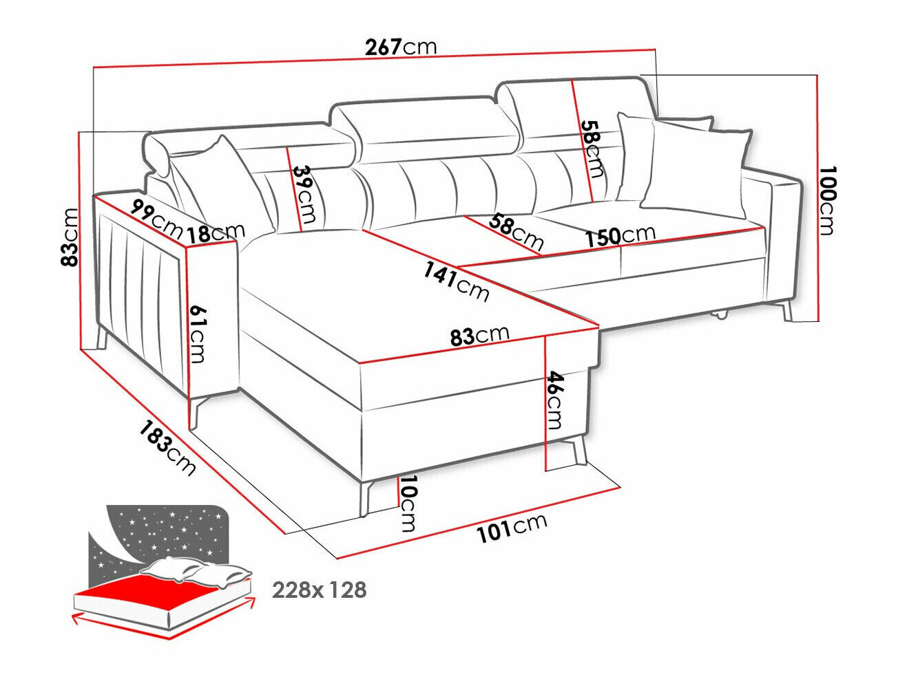 Hjørnesofa Sarasota 150 (Mono 244 + Botanical 36)