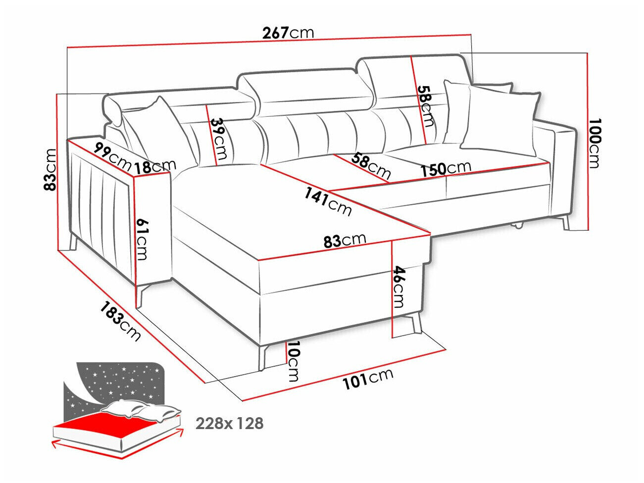 Hjørnesofa Sarasota 150 (Mono 244 + Botanical 36)