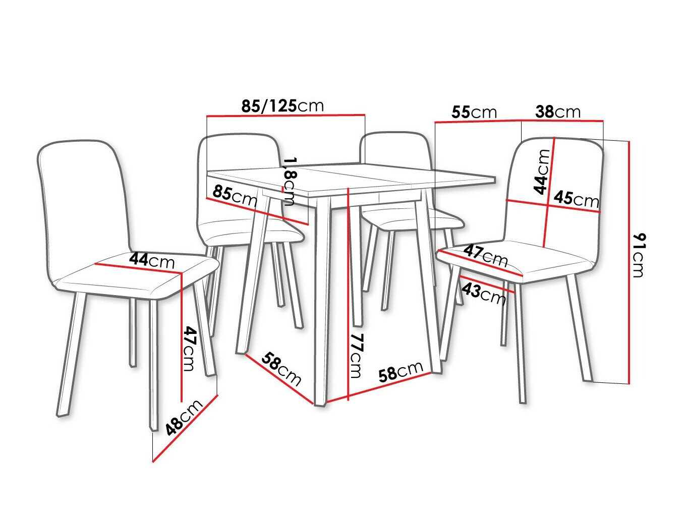 Spisestuesæt Edmond 116 (Grå marmor + Sort)