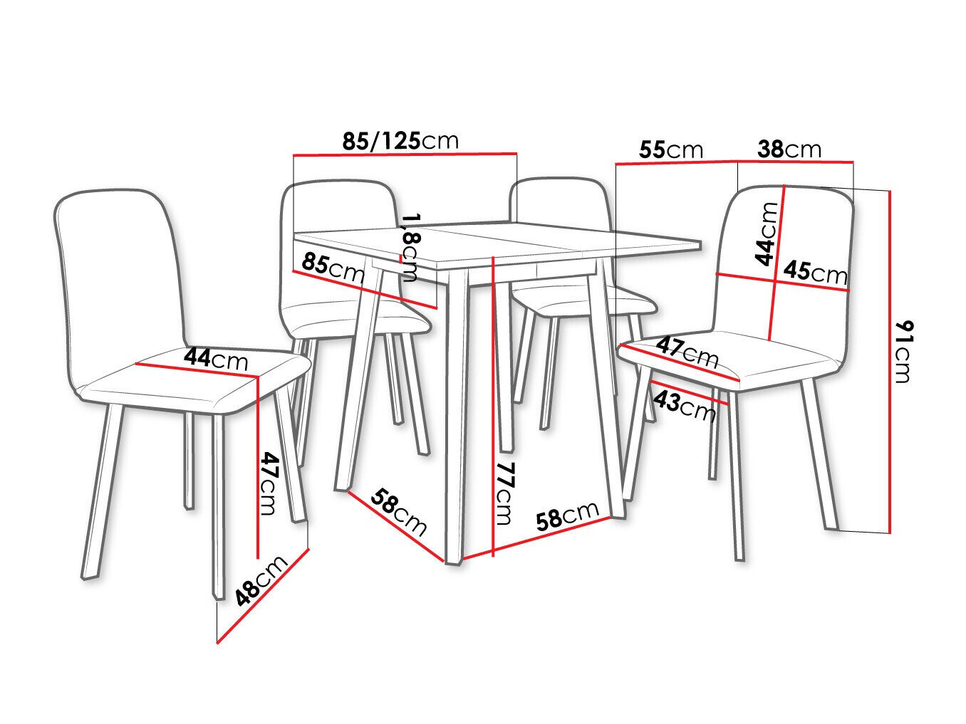 Spisestuesæt Edmond 116 (Grå marmor + Sort)