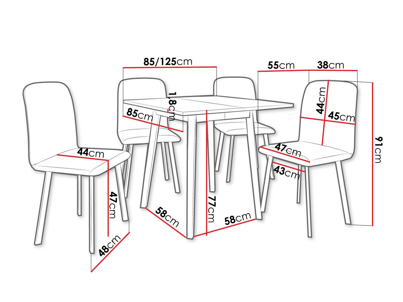 Spisestuesæt Edmond 116 (Hvid + Sort)