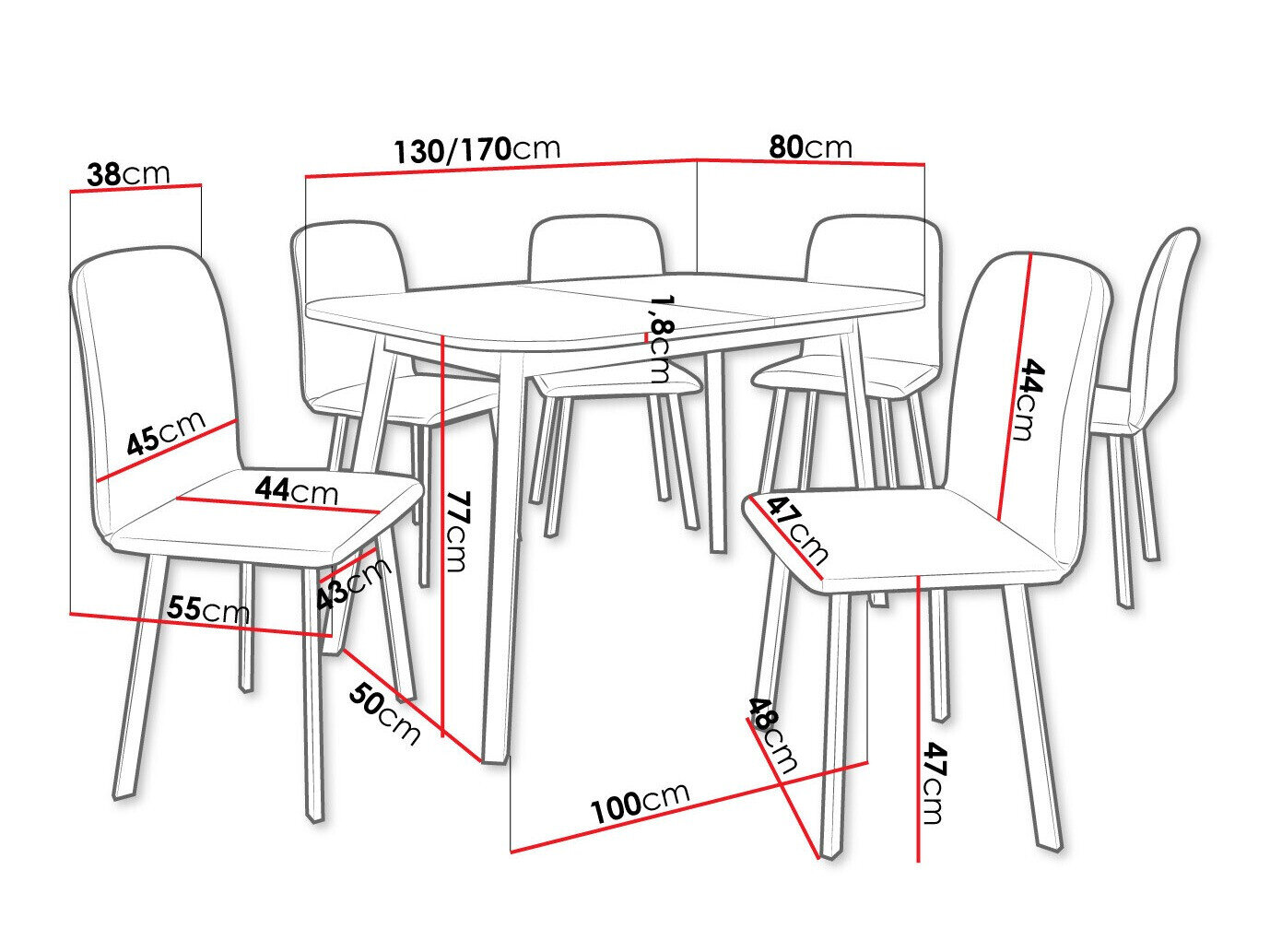 Spisestuesæt Edmond 117 (Hvid + Sort)