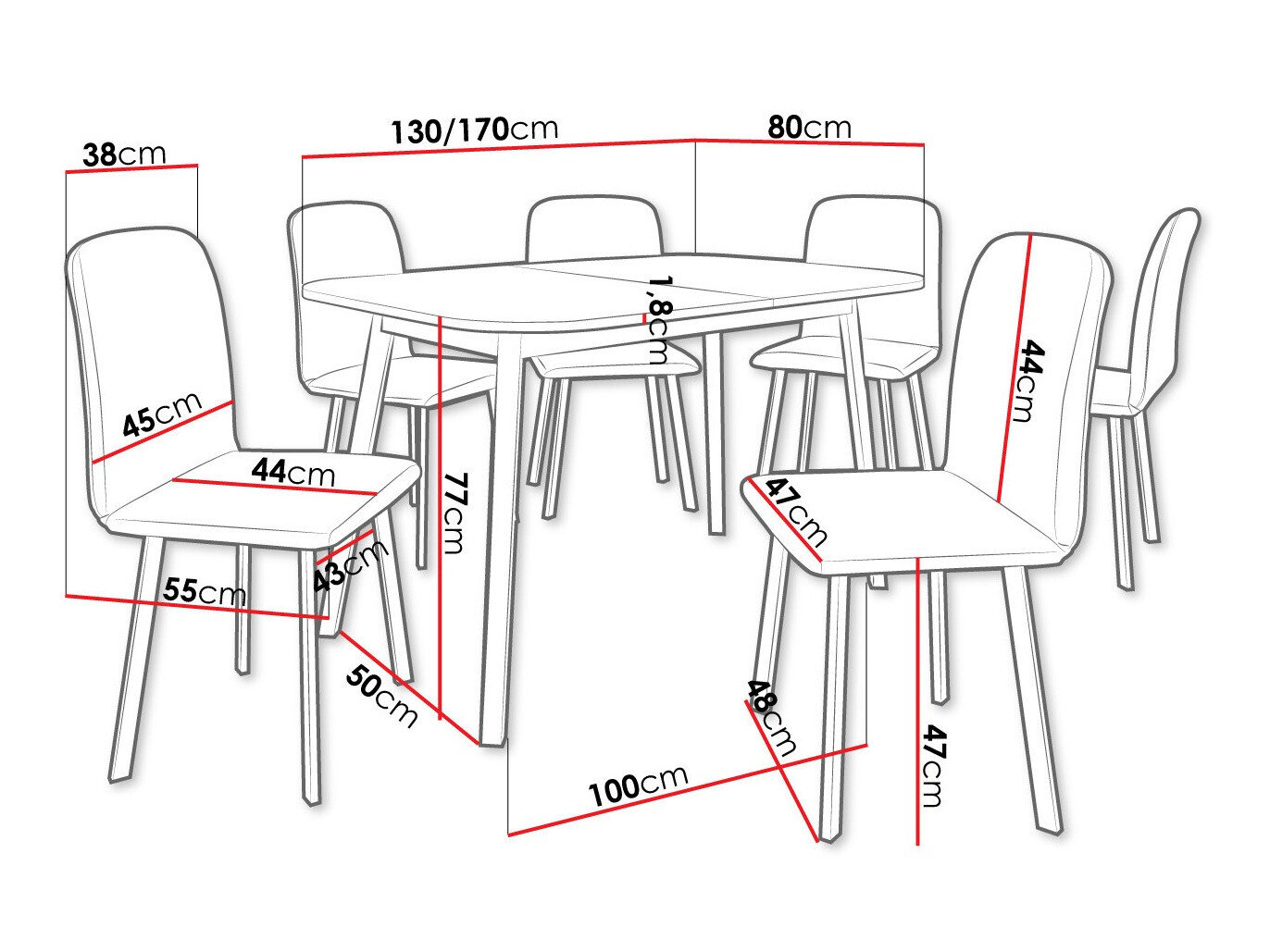 Spisestuesæt Edmond 117 (Hvid + Sort)
