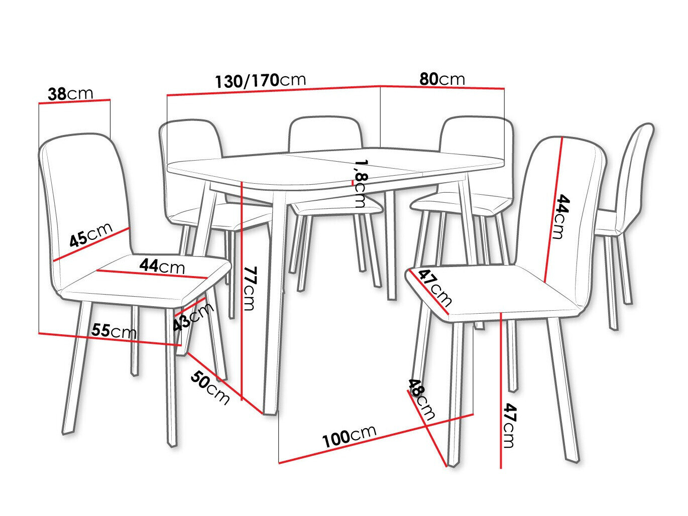 Spisestuesæt Edmond 117 (Hvid + Sort)
