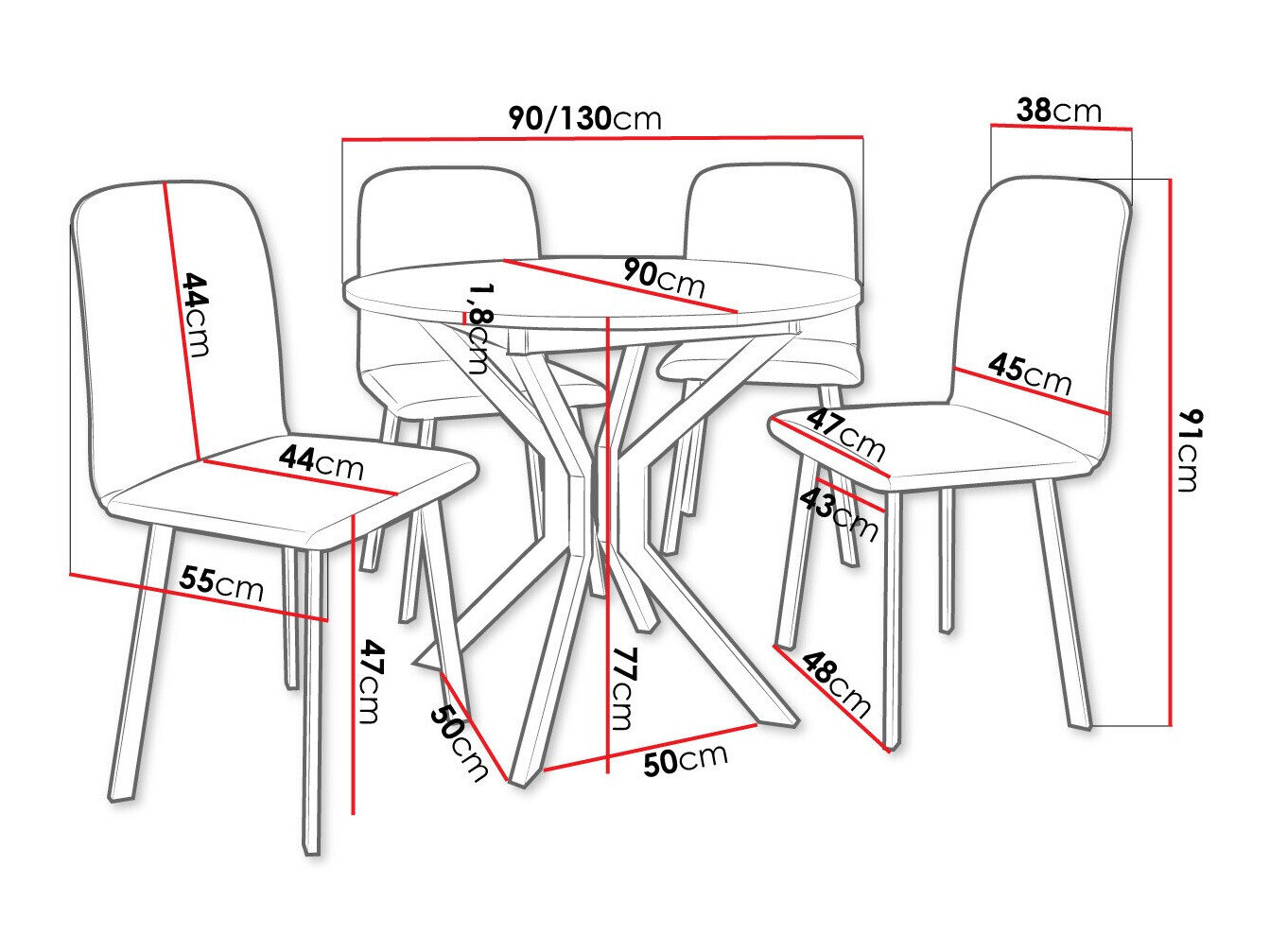 Spisestuesæt Edmond 118 (Grå marmor + Sort)