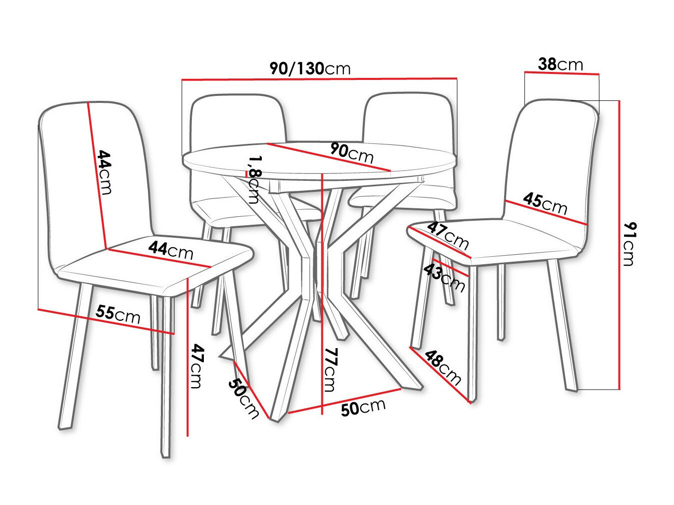 Spisestuesæt Edmond 118 (Hvid + Sort)