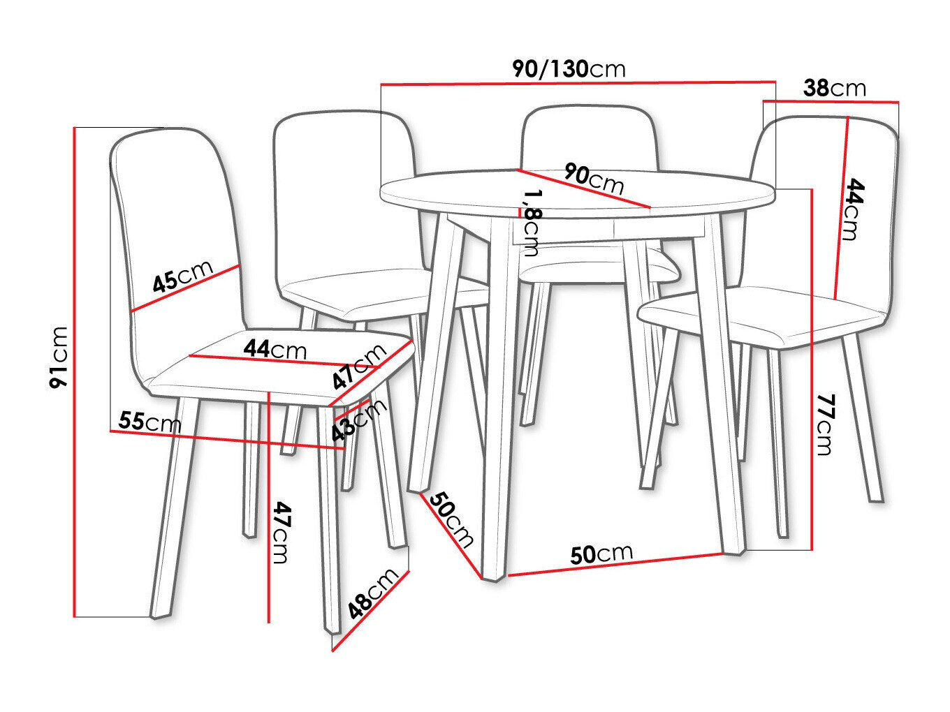 Spisestuesæt Edmond 119 (Hvid + Sort)