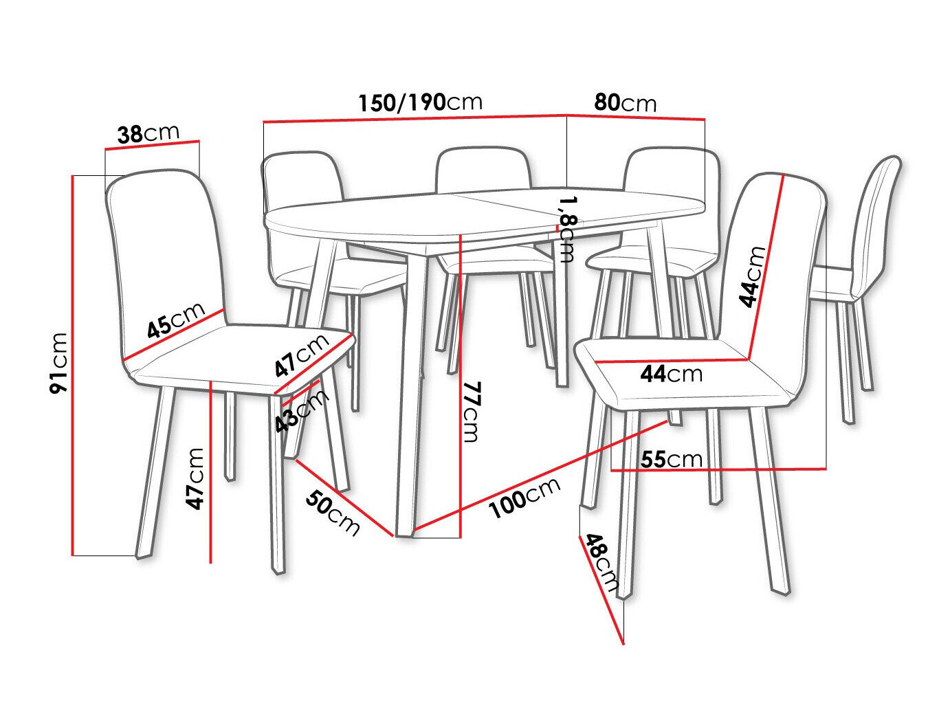 Eetkamerset Edmond 121 (Wit + Zwart)