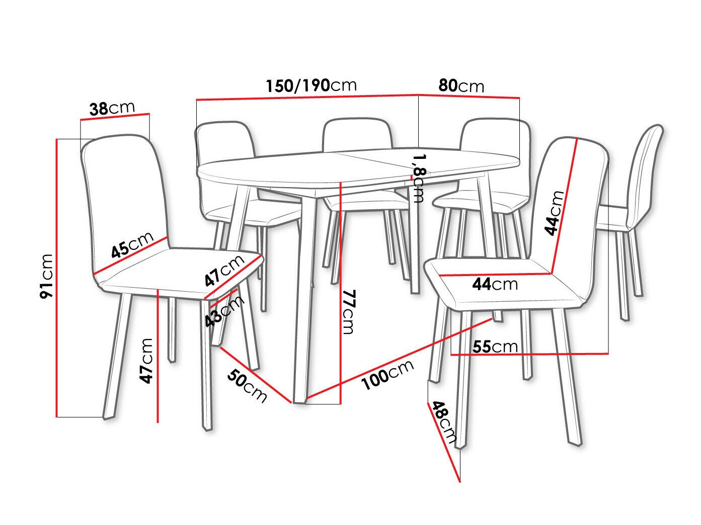 Eetkamerset Edmond 121 (Wit + Zwart)