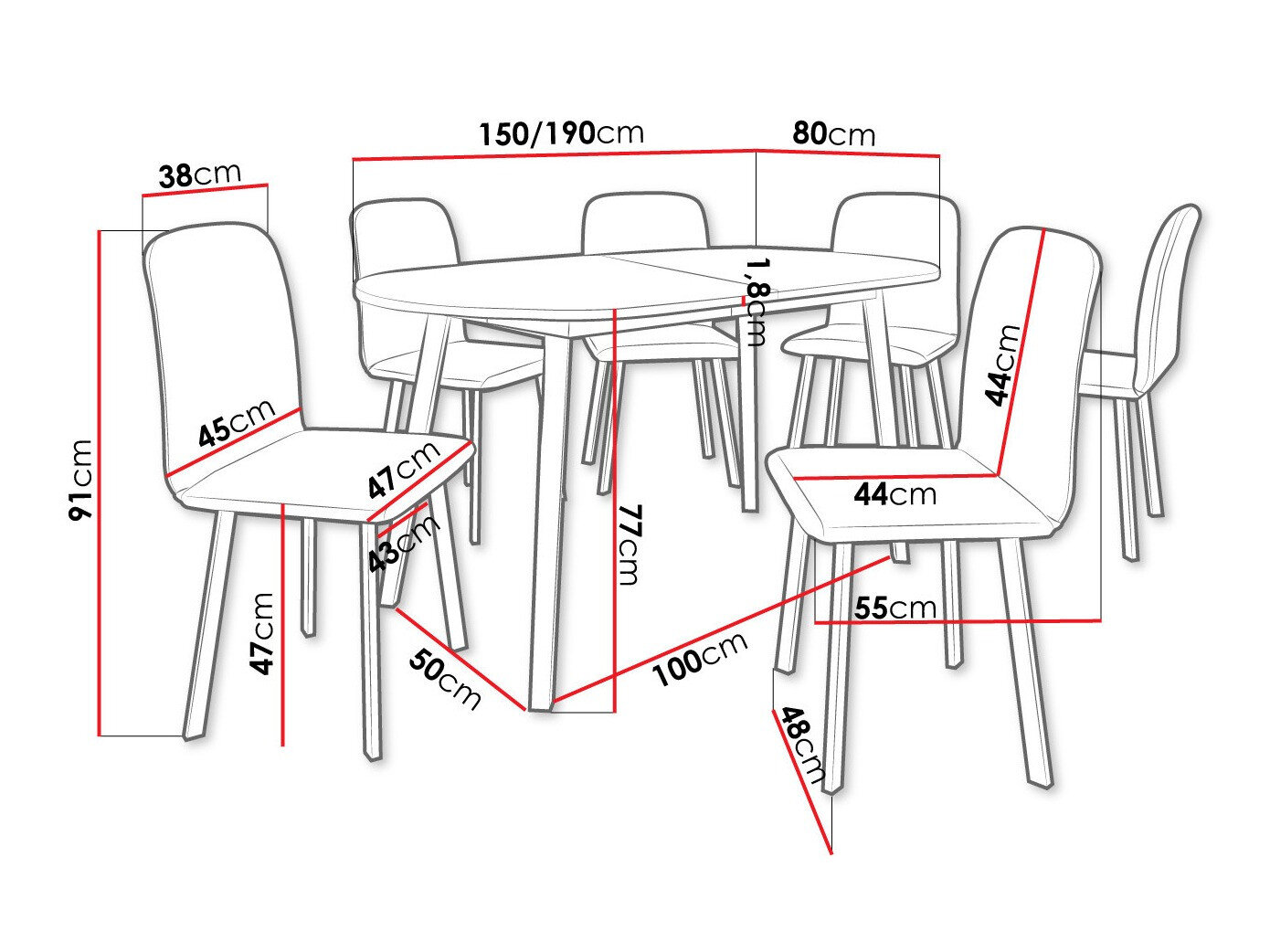 Spisestuesæt Edmond 121 (Hvid + Sort)