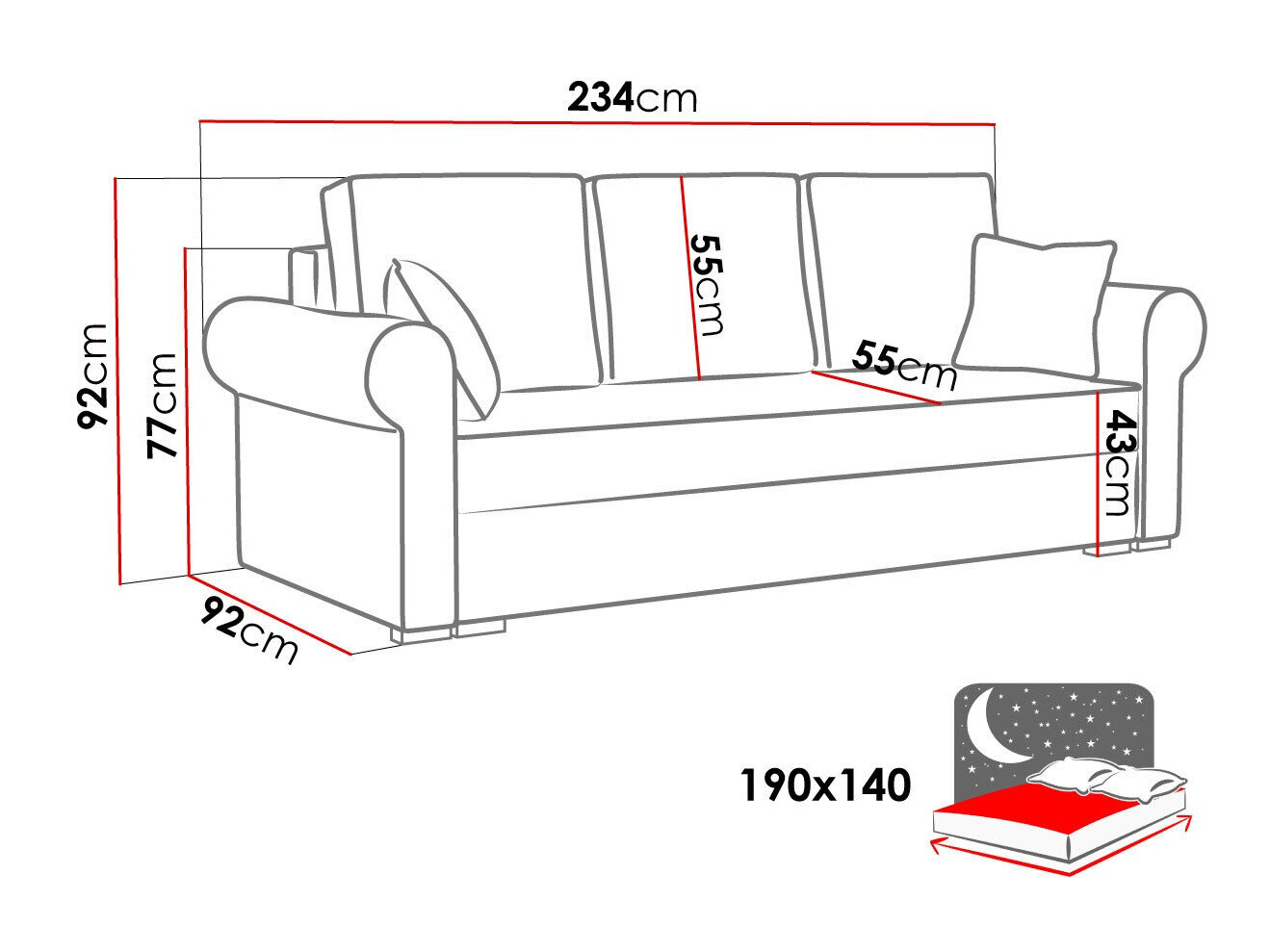 Sovesofa Columbus 130 (Mono 241)