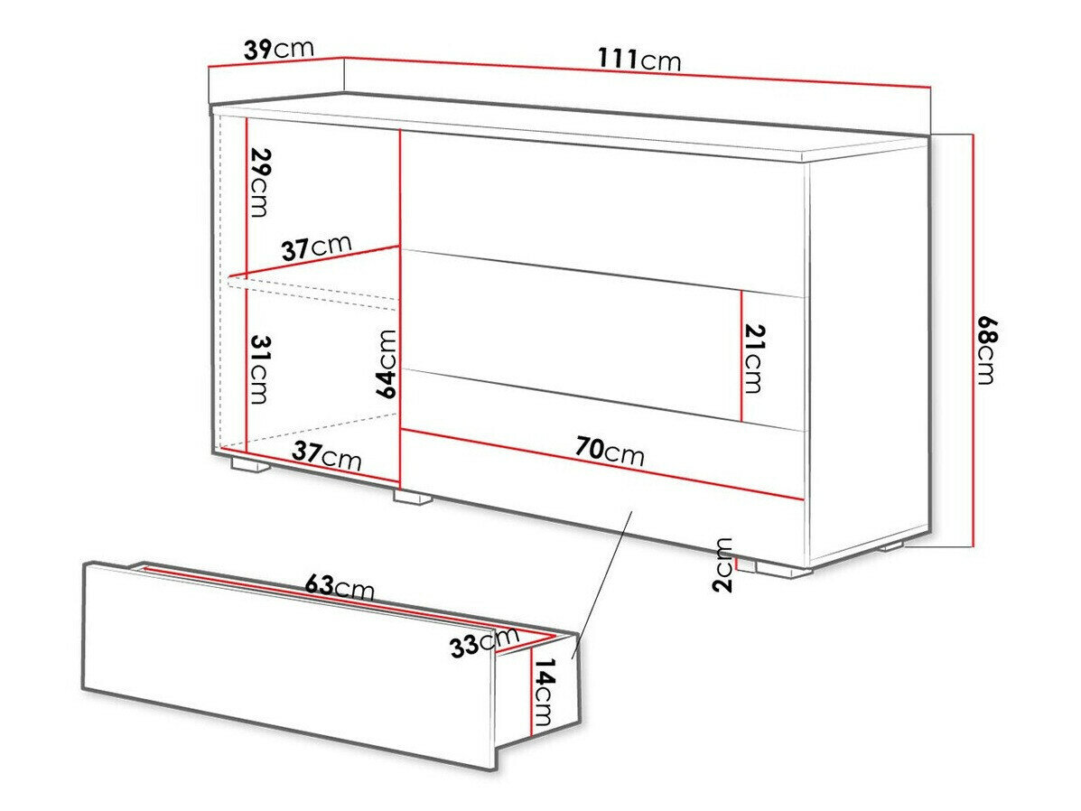 Kommode Sarasota 128 (Wotan eg + Glansfuld hvid)