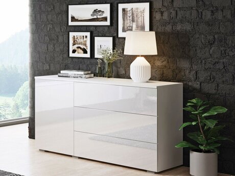 Ladekast Sarasota 128 (Wit + Glanzend wit)