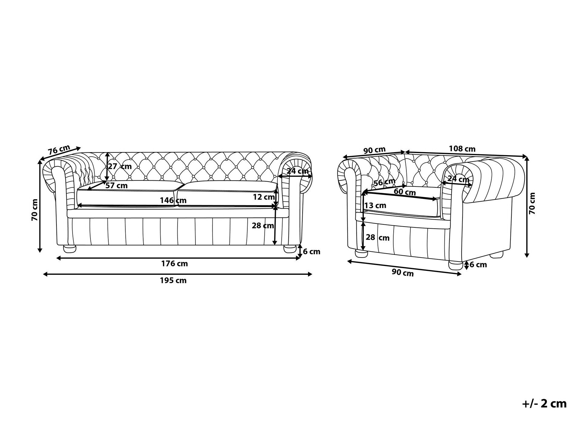 Chesterfield pehme mööbli komplekt Cirdoro 112 (Koor)