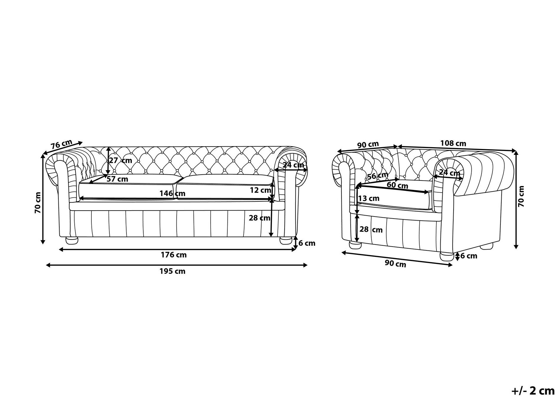 Chesterfield pehme mööbli komplekt Cirdoro 112 (Must)