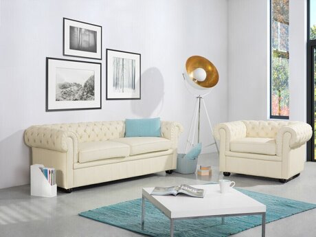 Chesterfield set tapeciranog namještaja Cirdoro 112 (Krem)