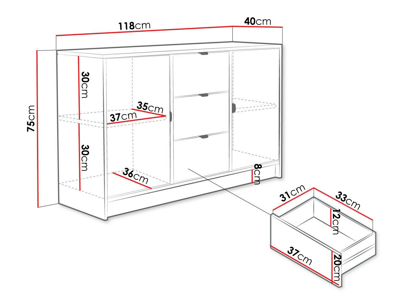 Kommode Comfivo Papilio (Sort)