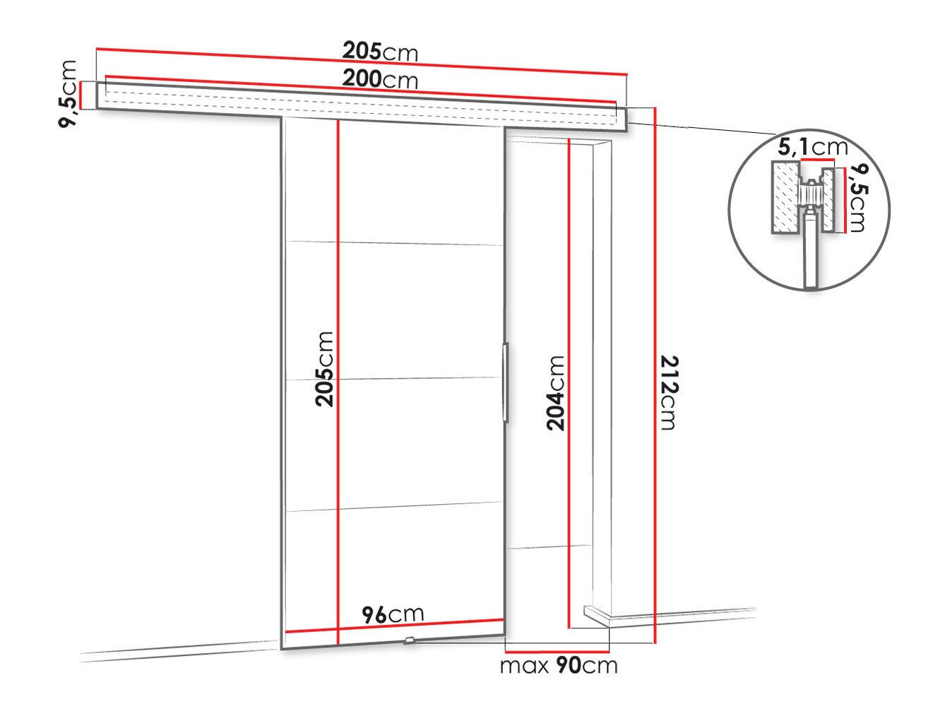 Skydedør Dover 145 (Hvid)