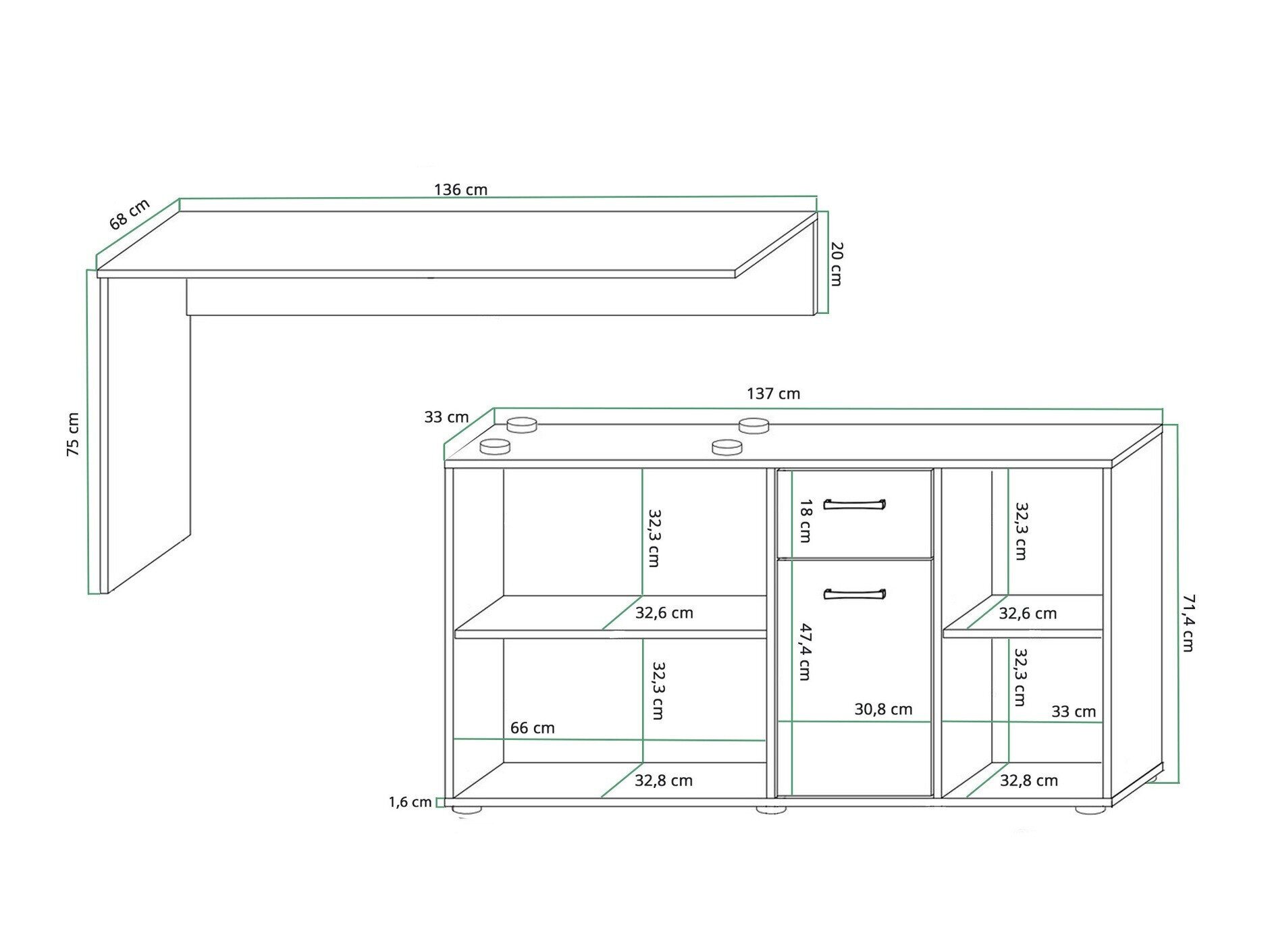 Hjørneskrivebord Gilroy 113 (Craft egetræ + Craft hvid)