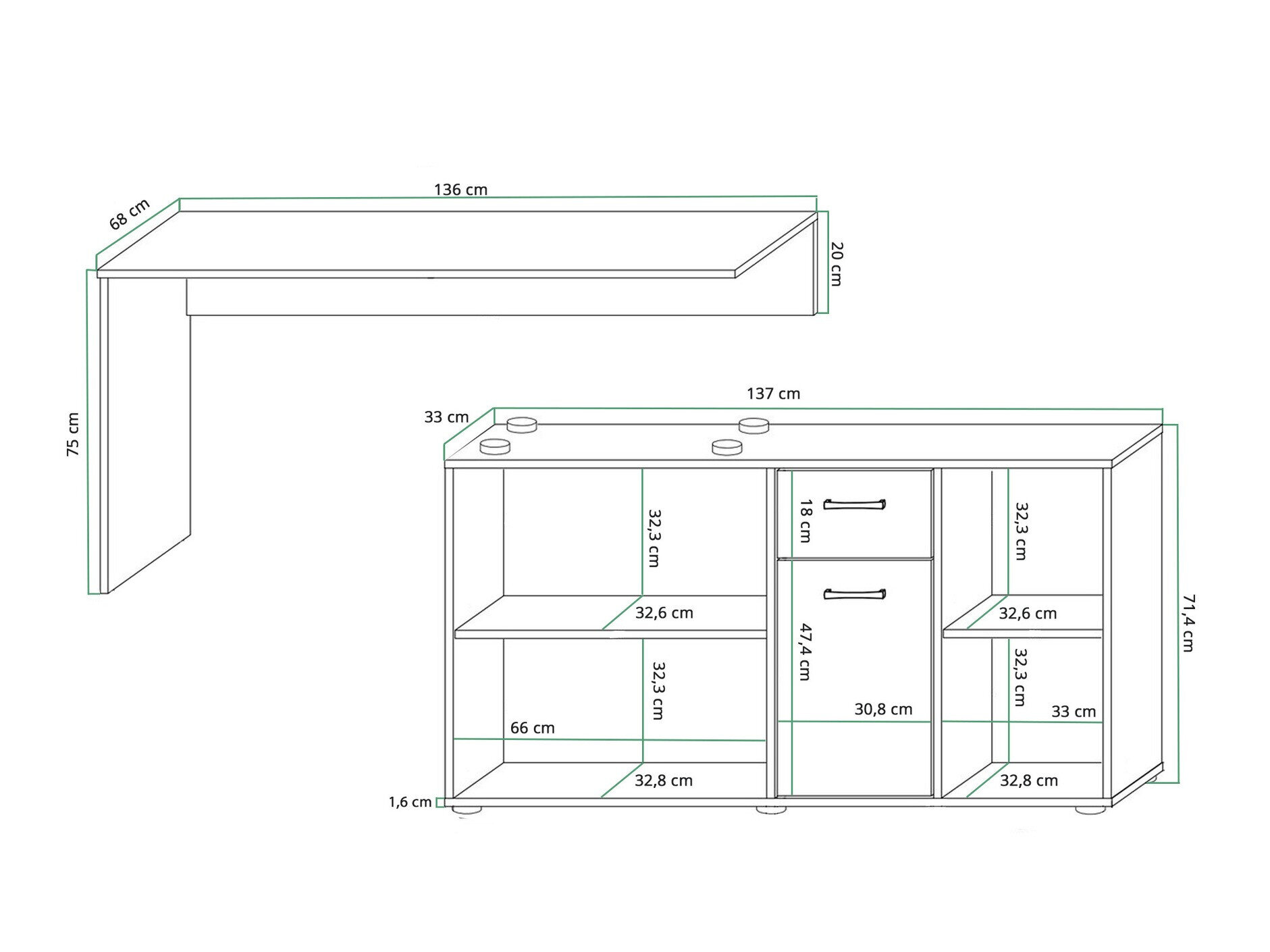 Hjørneskrivebord Gilroy 113 (Hvid + Glansfuld hvid)