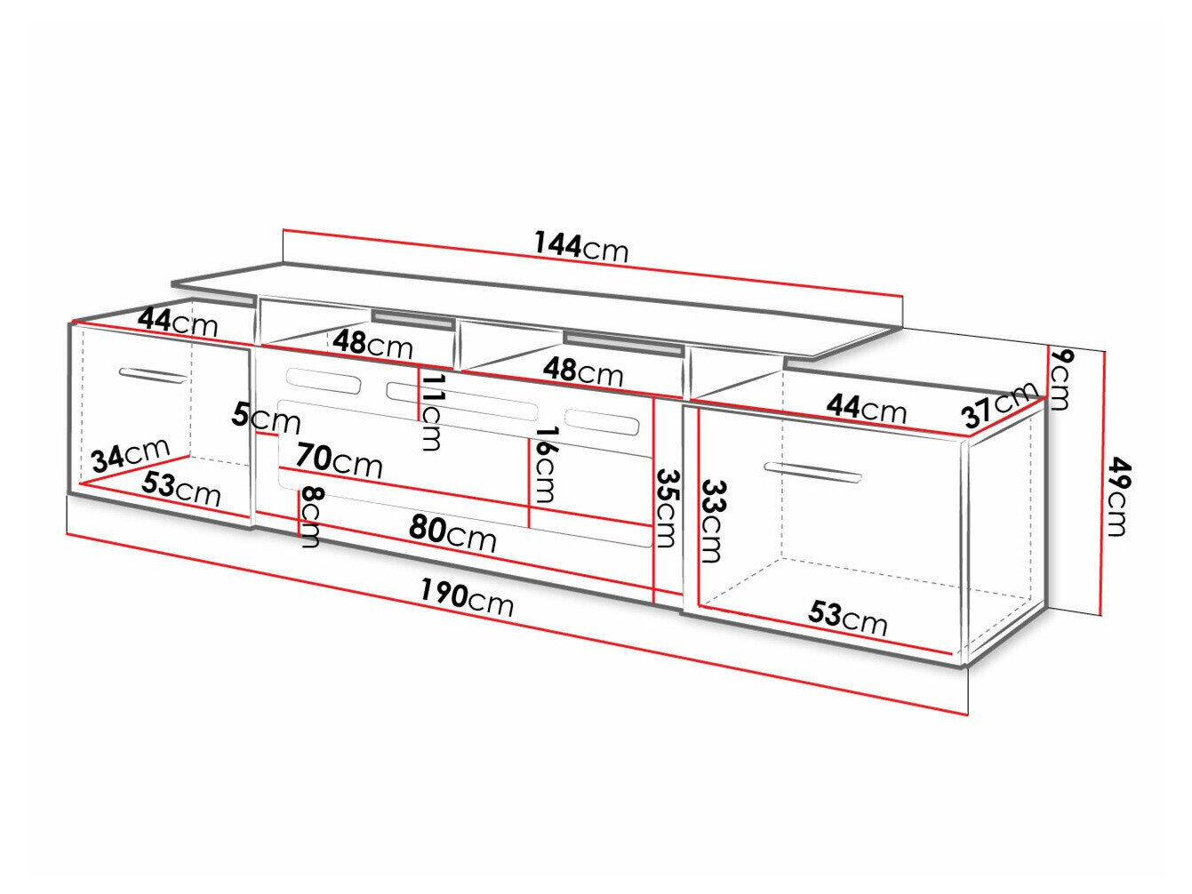 TV-bord Charlotte 155 (Sort + Blank sort)