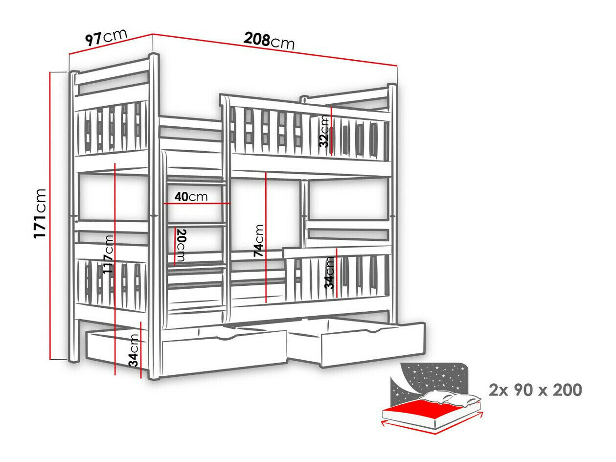 Køjeseng Vista 100 (Fyrretræ)