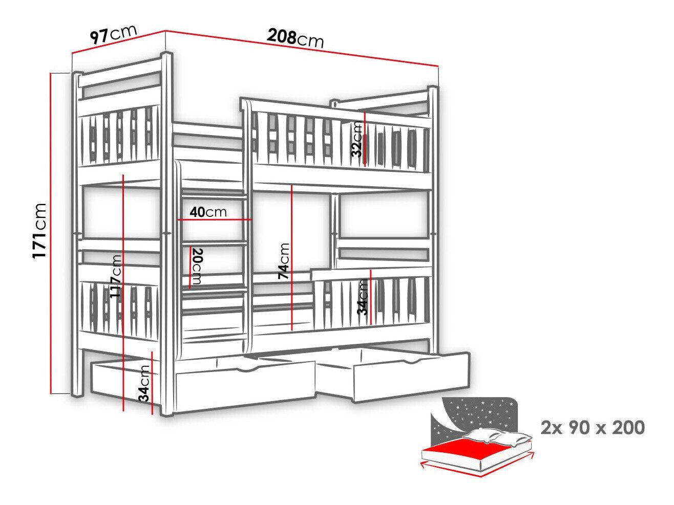 Køjeseng Vista 100 (Grå)