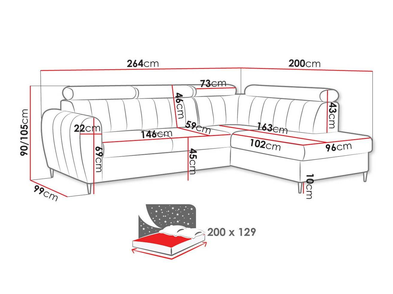 Hjørnesofa Temple 125 (Kronos 09)