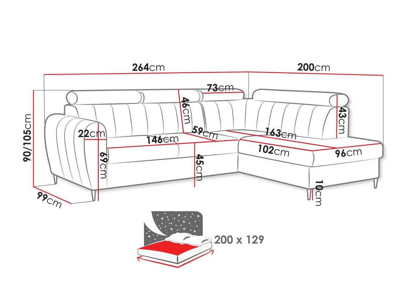 Hjørnesofa Temple 125 (Kronos 09)