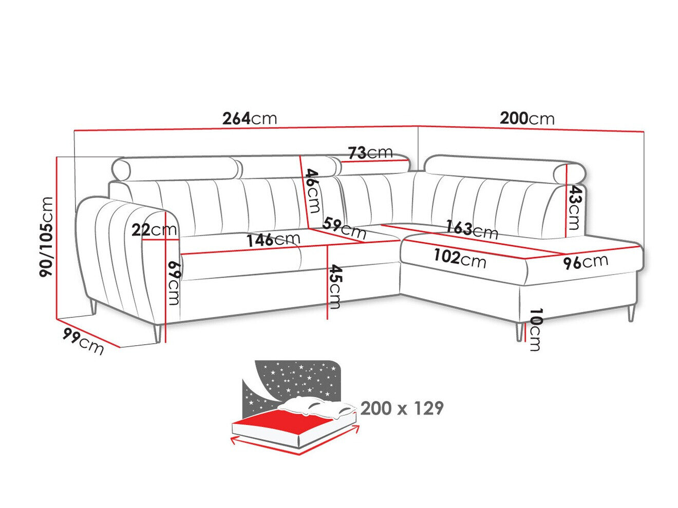 Hjørnesofa Temple 125 (Kronos 22)