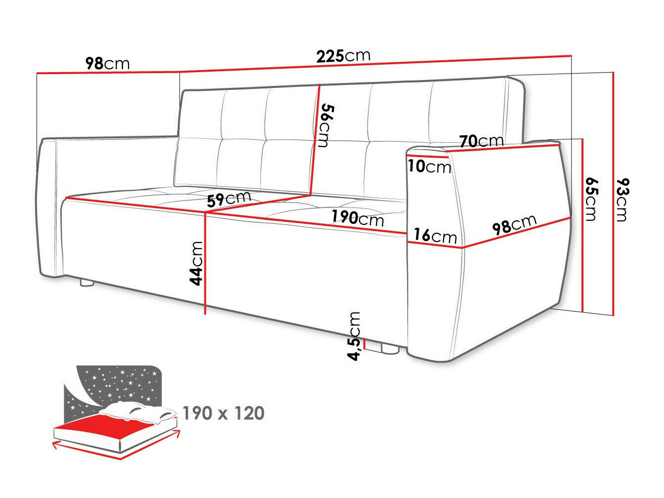 Kauč na razvlačenje Edinburg 107 (Poso 14 + Kronos 14)