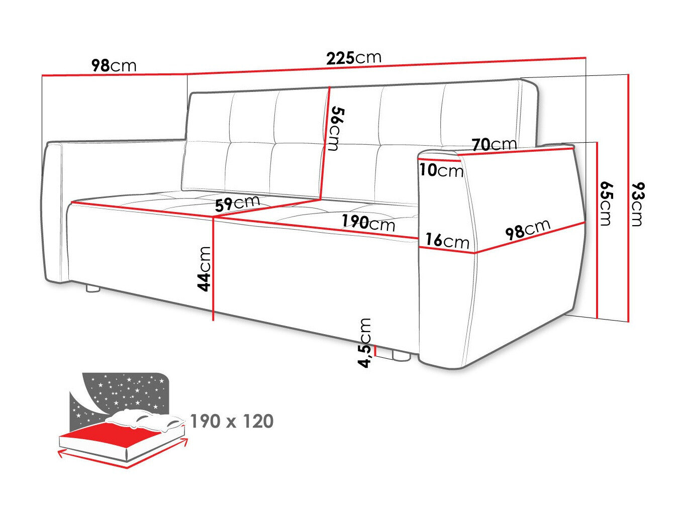 Sovesofa Edinburg 107 (Poso 22 + Kronos 22)