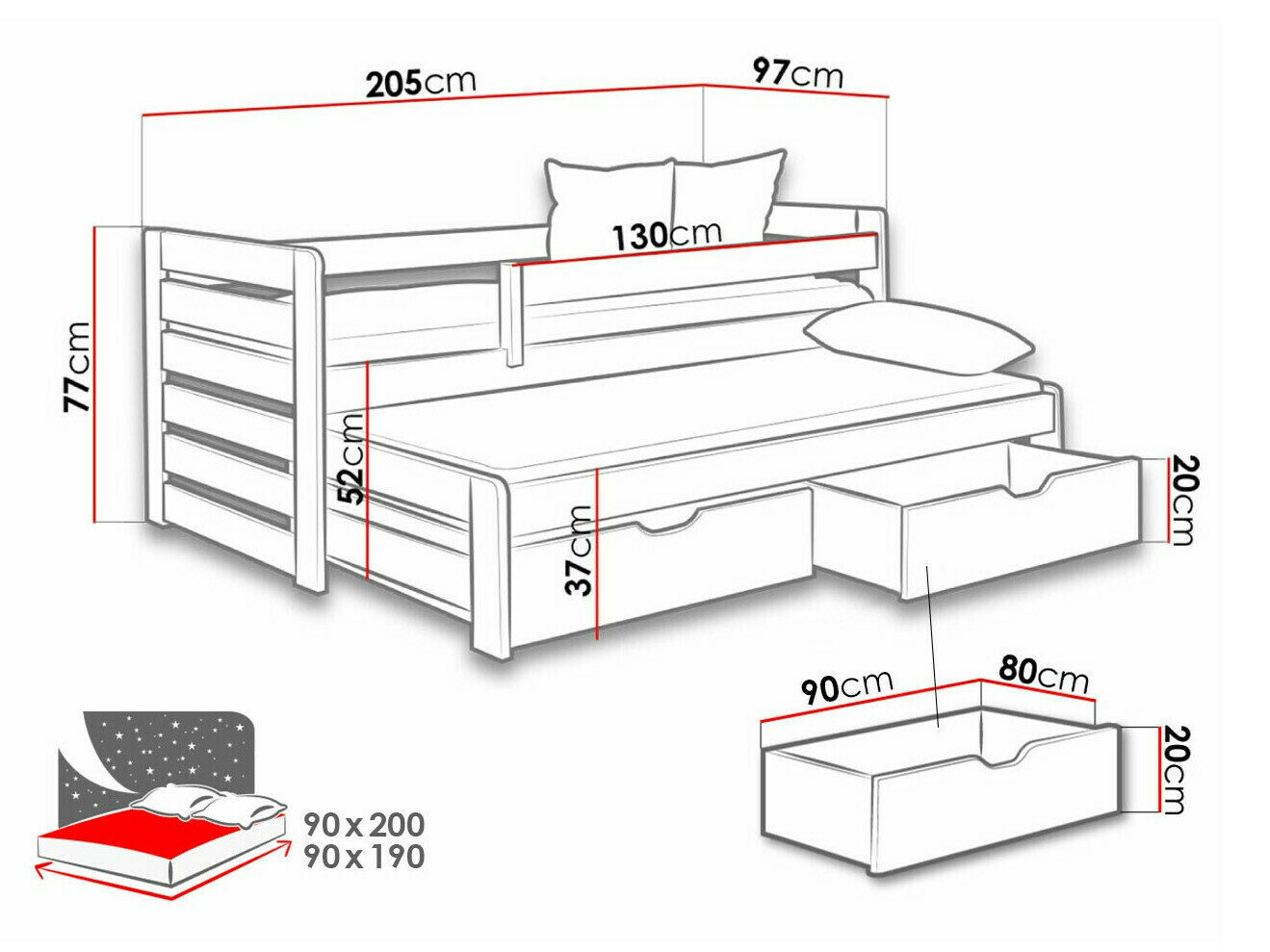 Bed Henderson 128 (Grijs + Grafiet)